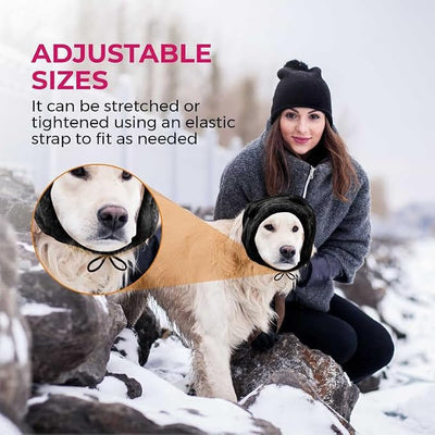 Dog Ear Muffs Noise Protection - Soft Calming Hood for Anxiety Relief, Fireworks, Thunder, Grooming & Vet Visits - Elastic Band & Comfortable Neck Warmer for Travel (Black, Small)