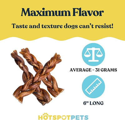 Braided Bully Sticks for Dogs - 6 Inch (10 Pack) - Rawhide Free | All Natural Long Lasting, Low Odor, Twisted Beef Pizzle Dog Chew Treats - Grain Free Fully Digestible