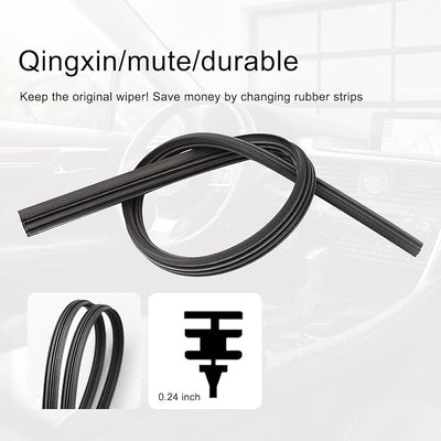 4-Piece Bracketless Wiper Rubber Filler Strip, 34 Inches Adjustable for Front Rear Windshield, Suitable for Doors, Windows (Black)