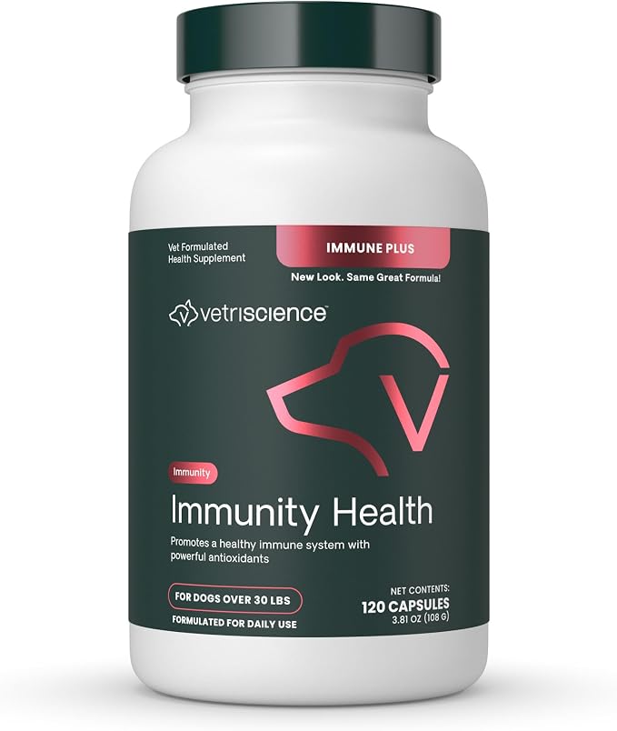 VetriScience Immunity Health Easy-Open Capsules, Immune Plus Supplement for Medium and Large Breed Dogs, Cell Advance Immune and Allergy Support with Antioxidants, Hypoallergenic Formula, 120 Count