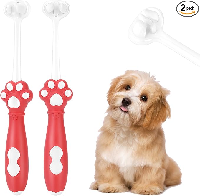 2-Pack 3-Sided Dog Toothbrush, Puppy Toothbrushes with Unique Bristle Technology, Oral Care for Pets, for Medium and Small Dogs