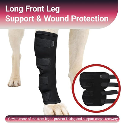 Long Front Leg Brace for Dogs – Anti-Lick Sleeve & Carpal/Wrist Support for Sprains, Arthritis, Wound Protection & Injury Recovery – Soft Adjustable Compression Wrap for Left or Right Front Leg Small