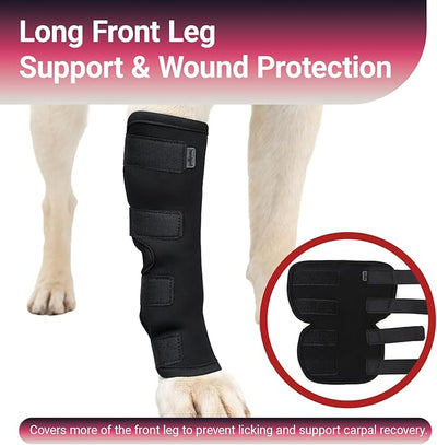 Long Front Leg Brace for Dogs – Anti-Lick Sleeve & Carpal/Wrist Support for Sprains, Arthritis, Wound Protection & Injury Recovery – Soft Adjustable Compression Wrap for Left or Right Front Leg Large