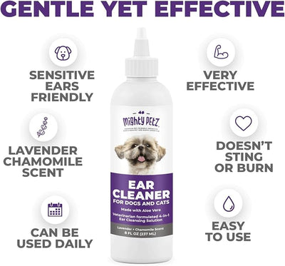 Mighty Petz Dog Ear Cleaner – Gentle Pet Ear Wash for Routine Ear Hygiene For Dogs and Cats 8 oz
