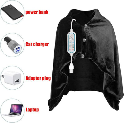 USB Heated Shawl Electric Heated Blanket Plush Flannel Blanket,Electric Heated Shawl Blanket Battery Operated USB Cordless Wrap,with 3 Heat Level Setting for Car Office Home Travel,Gray