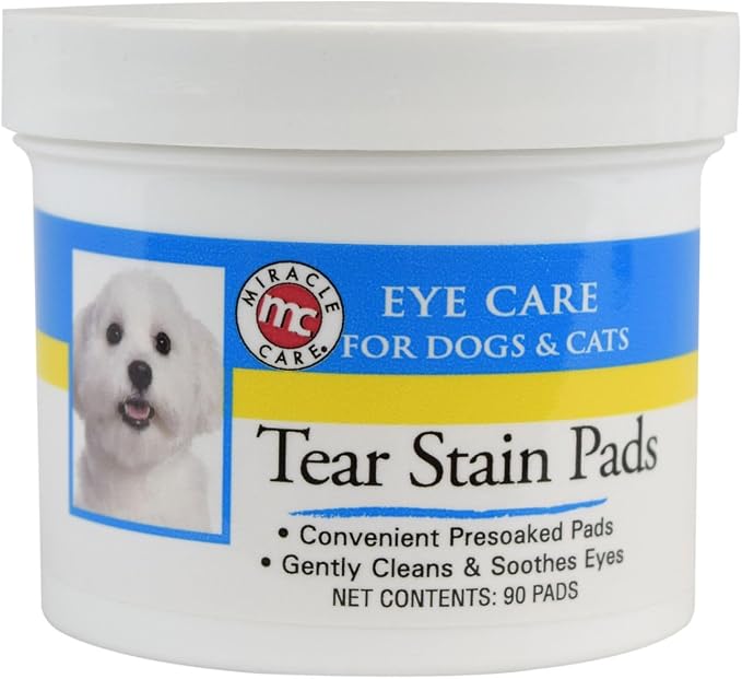 Tear Stain Pads, 90 Single Use Pre-Soaked Pads to Gently Clean and Soothe Dog and Cat Eyes, Non Stinging Formula to Improve Tear Stains and Remove Eye Debris