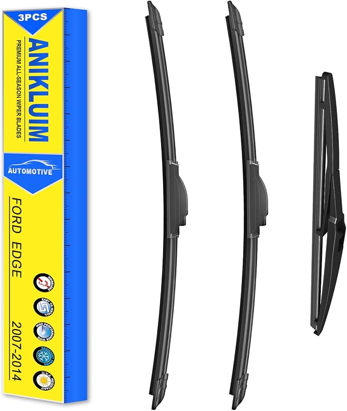 ANIKLUIM® Wiper Blades: 3-Pack Windshield Wipers for Edge 2007-2014 - All-Season Beam Design - Plug and Play - Exact Replacement for Ford Cars (24''/20''/14'')