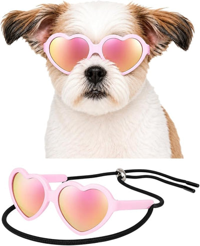 G016-1 Dog Pet Heart Costume Sunglasses for Small to Medium Breed (Up to 15 lbs, Heart Pink-Pink Mirror)