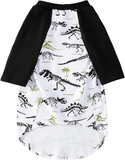 Dog Dinosaur T Shirts Black Long Sleeve White Shirt Pajamas Pets Soft Cotton Apparel Clothes for Extra Large Dogs, 3XL