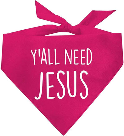 Y'all Need Jesus Christmas Easter Religious Dog Bandana (159 Hot Pink, One Size)