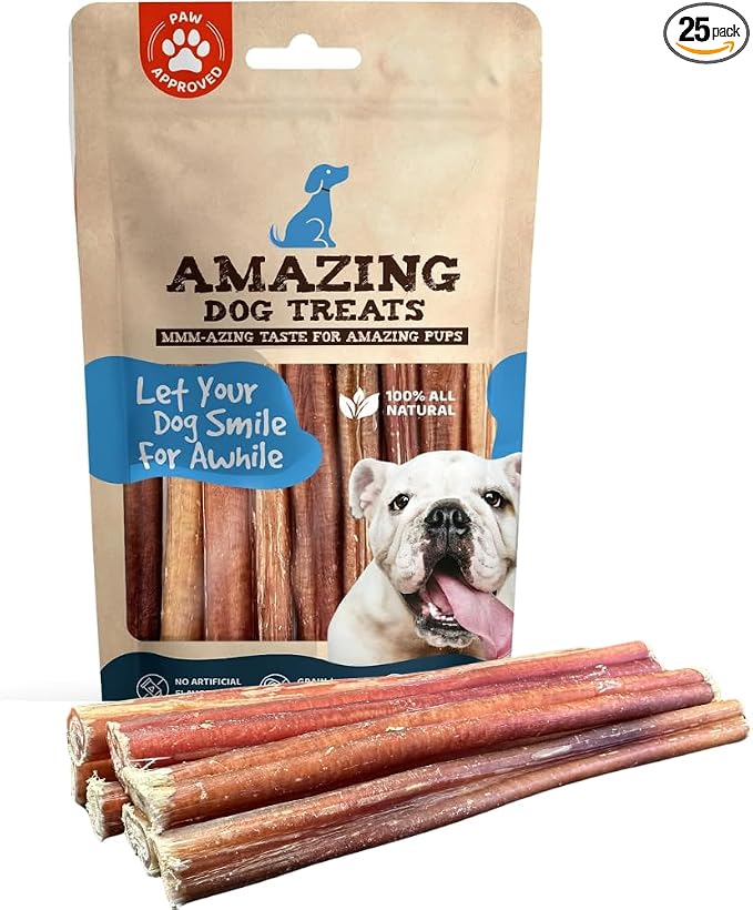 Amazing Dog Treats - Bully Sticks for Small Dogs (6 Inch Junior - 25 Count) - Premium Thin Bully Sticks for Dogs - Best Bully Stick Dog Chews - Bully Bones for Puppies and Small Breeds