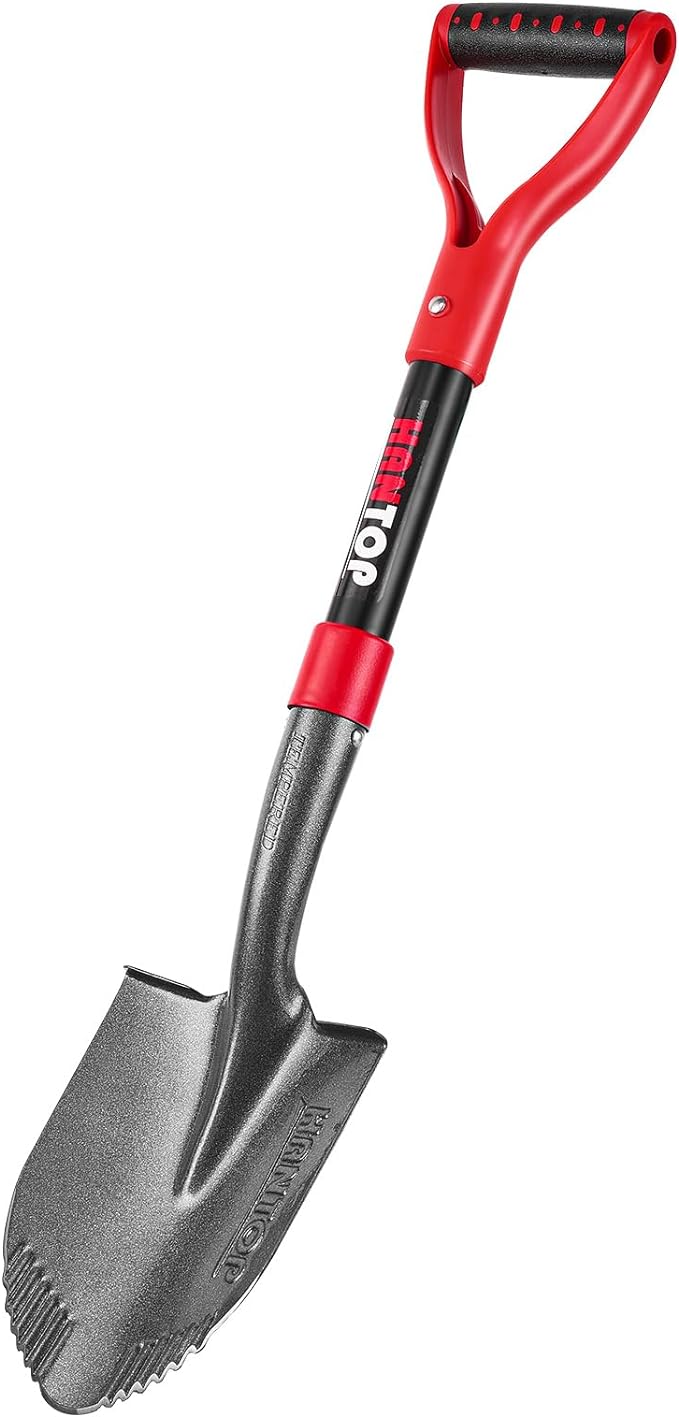Small Round Garden Shovel 28 inches for Digging and Gardening | Small & Sturdy,Sharp Sawtooth Blade,Short Handled, Round Shovel, For Digging, Survival Shovel for Car