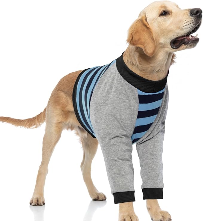 Dog Recovery Sleeve with Elbow Protector,Dogs Shirt Stop Licking Joints,Pet Long Sleeve Suit Protecting Dog's Front Leg Arm Wounds Cover Skin Conditions Blue Stripe XL