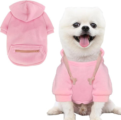 Jecikelon Dog Hoodies for Small Dogs with Zipper Pocket, Soft Fleece Puppy Clothes with Rope Hat, Warm Winter Outfits Cold Weather Coats, Cute Sweatshirt Chihuahua Costume (Pink2, Small)