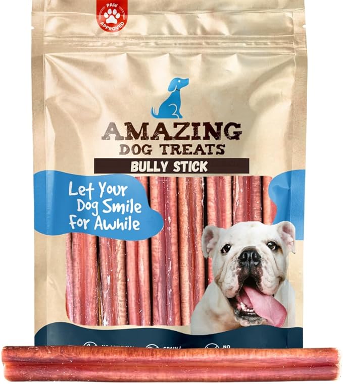 Medium Size Bully Sticks (15 Pcs/Pack) - Long Lasting Bully Sticks for Small to Medium Dogs