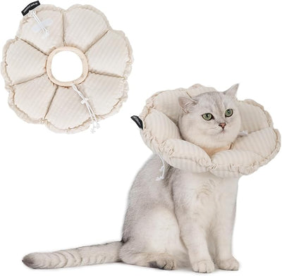 H HIDREAM Soft Cat Cone Collar， Cute Adjustable Cat Recovery Collar，Elizabethan e Collar that can Protect Head and Foot Wounds，Egg White Flower All-Season Style