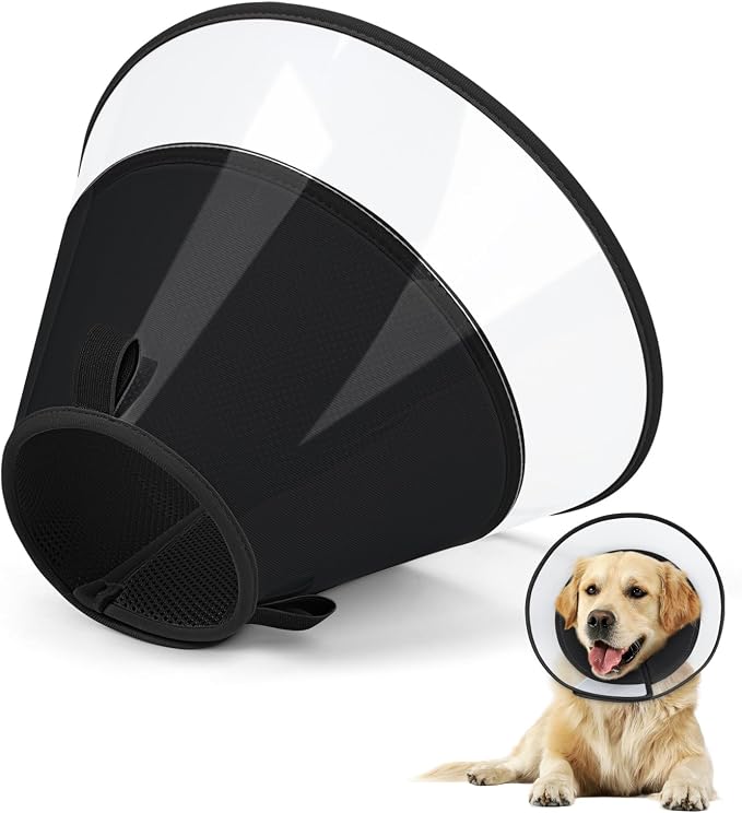 Dog Cone Collar with Soft Liner to Stop Licking, Elizabeth Recovery Collar After Surgery for Large Medium Dogs, Comfortable Pet Head Cone Alternative for Neutering Spay Injury (L)