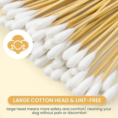 200pcs Large Cotton Swabs with Storage Case, 6 Inch Long Dog Ear Swabs Jumbo Size, Gentle & Lint-Free Pet Ear Cleaning Swabs with Bamboo Handle, Compatible with Dog Ear Cleaner Tool