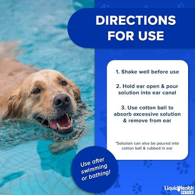 LIQUIDHEALTH Pets K9 Dog Ear Cleaner Wash Solutions - Infection Cleaning Hygiene Treatment Liquid Drops for Dogs, Canines, Puppies - for Use After Swimming or Bathing - Made in The USA (8 oz, 2Pack)