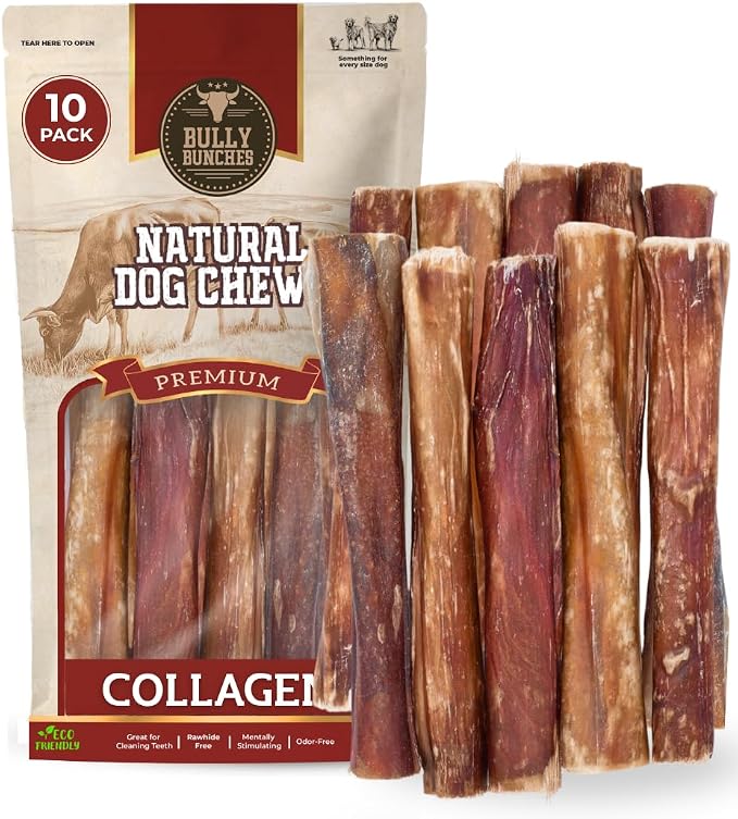 Collagen Wrapped in Beef Bully Stick | Consistently Sized, All-Natural, Long Lasting Dog Chew | Dental Stick for Avid Chewers (6 Inch, 10 Pack)