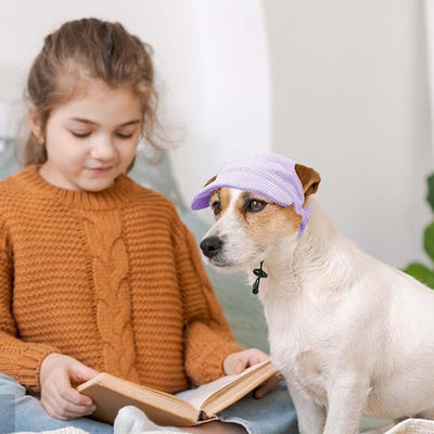Dog Baseball Cap, Dog Cat Summer Beach Visor Hat with Ear Holes, Adjustable Puppy Sunbonnet Headdress (Purple, X-Large)