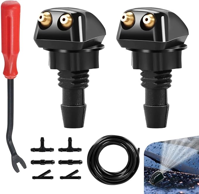 10 PCS Windshield Washer Nozzles Kit, Adjustable Front Hood Jet Kit with Hose, Double-hole Windscreen Wiper Spray Set, Universal for Most Cars, Trucks, SUVs (Multicolored)
