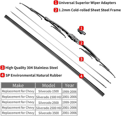 OTUAYAUTO 22"+22" Windshield Wiper Blades Replacement for Chevrolet Silverado 1500 2500 3500 1999-2006 2019-2024 Front Window Wiper Fit Factory Aftermarket