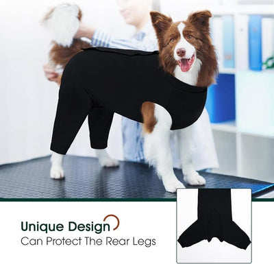 Kuoser Dog Recovery Suit with Anti Licking Rear Leg Sleeve, Black 4XL | Abdominal Dog Surgical Suit with Pants Cover Protect Wounds, Dogs Elbow Protector Soft Pet Surgery Onesie Cone Alternative