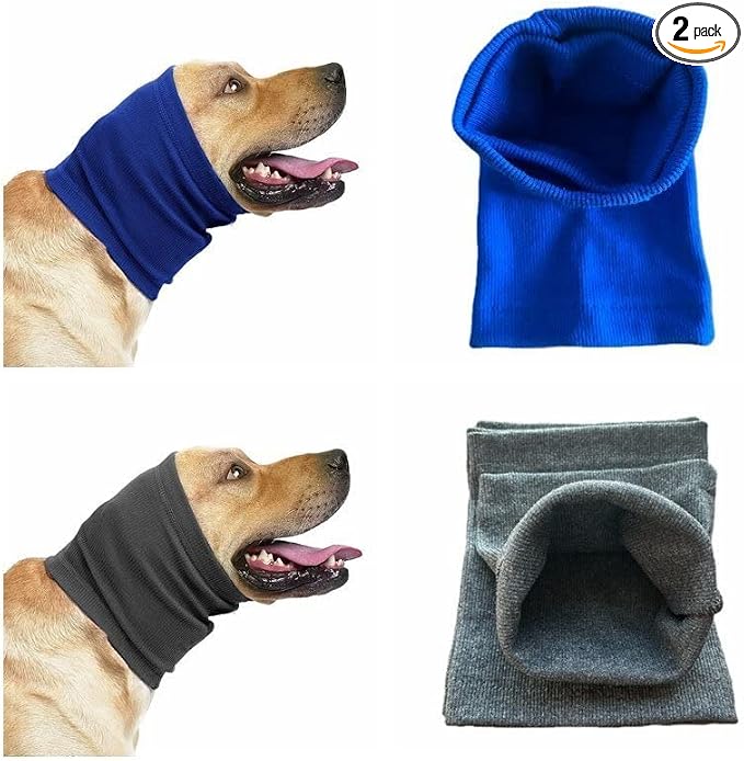 Quiet Ears for Dogs Keep Calming Ear Hematoma Reusable, Anxiety Relief for Blow Drying, Grooming, Thunder & Fireworks Blue+Grey L