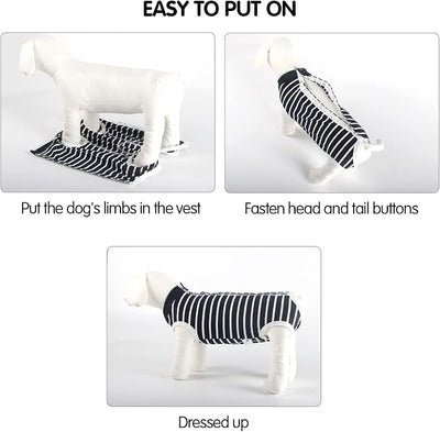 Dotoner Dog Recovery Suit Abdominal Wound Puppy Surgical Clothes Post-Operative Vest Pet After Surgery Wear Substitute E-Collar & Cone(2XL, Blue Stripe)