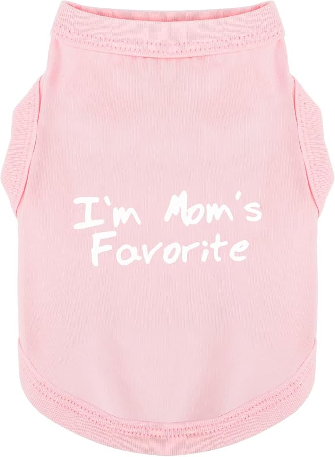 Cozy Sleeveless Canine Wear Dog Clothes, Soft, Lightweight, and Breathable Cotton Dog Shirt with I'm Mom's Favorite Print.Vest Tank Top Ideal for Small, Medium, and Large Breeds Light Pink XS