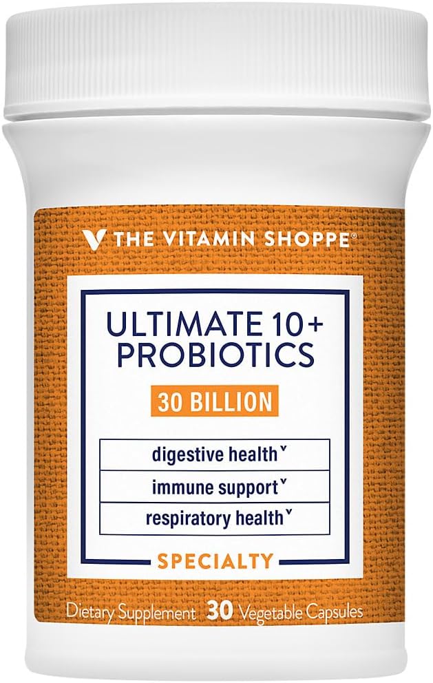 The Vitamin Shoppe Ultimate 10+ Probiotics 30 Billion CFU - 10 Probiotic Strains for Digestive Health, Immune & Gut Support (30 Vegetable Capsules)