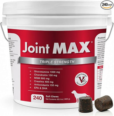TS Joint Supplement Vet Formulated Pain & Inflammation Relief Treats Hip Dysplasia & Arthritis.Glucosamine, Chondroitin, Turmeric, MSM, HA, Creatine, Omega 3 EPA+DHA. All Dogs 240 Soft Chews