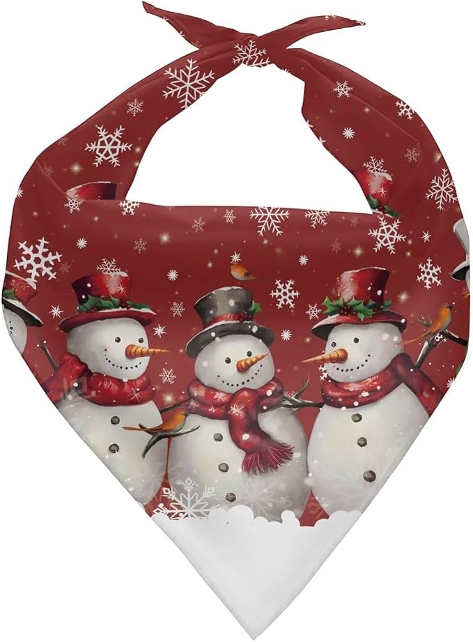 Christmas Snowman Dog Bandanas Christmas Pet Handkerchief Soft Dog Cute Triangle Bibs Adjustable Pet Kerchief for Small Medium Large Puppy