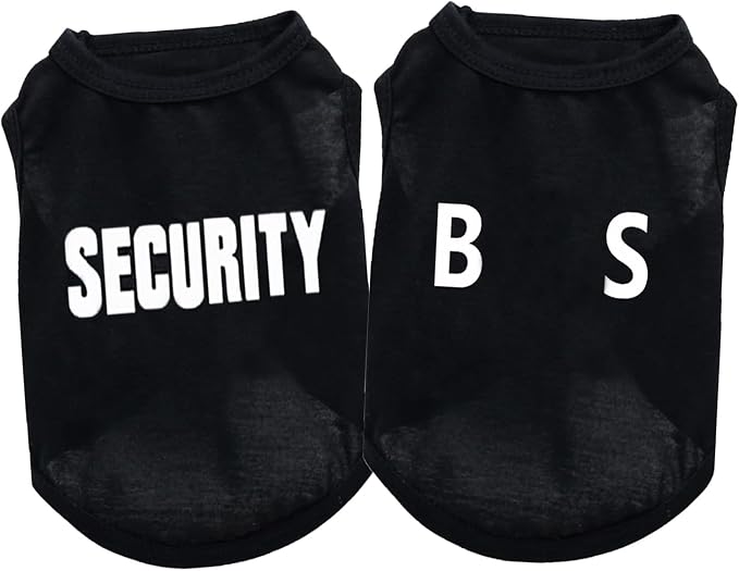 2Pack Small Puppy Security Costume Cotton Dog Shirt for Small Dog Boy Pet Clothes Security Puppy Black Vest T-Shirts Cat Top Tee Breathable Stretchy