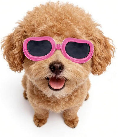 Enjoying Dog Goggles Small Breed, Dog Sunglasses UV Protection, Cycling Eye Protection for Small Dogs, Breathable Windproof Dustproof Anti-Fog, Adjustable Straps, Classic Pink