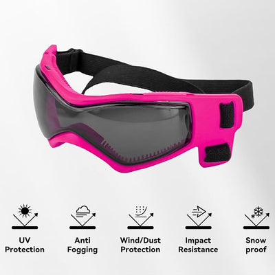 Enjoying Dog Sunglasses Medium Breed, Dog Goggles UV Protection, Cycling Eye Protection for Medium-Small Dogs, Outdoors Breathable Windproof Dustproof Anti-Fog, Adjustable Straps, Cool Pink
