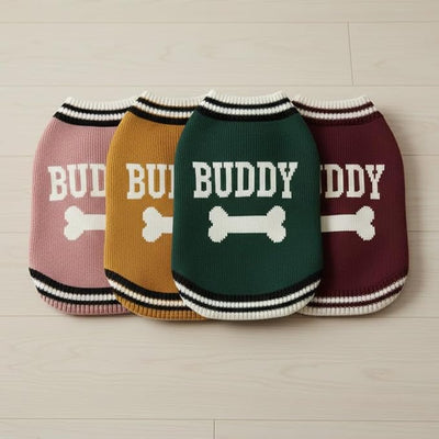 Personalized Dog Sweater, Custom Knit with Name and Bone Pattern, Soft and Warm Knitwear for Dogs and Cats, Ideal for Pet Lovers
