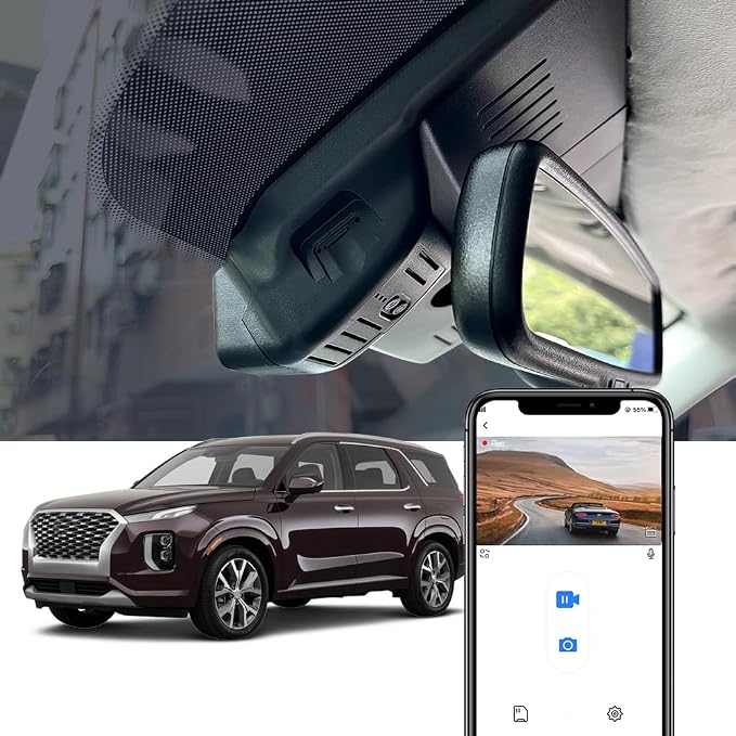 Fitcamx 4K Dash Cam Suitable for Hyundai Palisade 2020 2021 2022 (Part No#S8000) Limited SE SEL Calligraphy, OEM Look, UHD 2160P Video, Loop Recording, WiFi & APP, G-Sensor, Easy to Set, 64GB Card