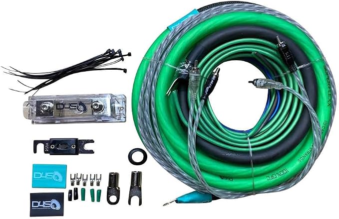 Down4Sound 0 Gauge Silver Tinned OFC Amplifier Install Kit Lime Green/Black Car Audio SuperFlexx Wire with RCA