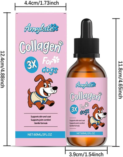 Liquid Collagen for Dogs, Dog Collagen Drops Supplement with Type I, II, III Collagen, Hyaluronic Acid, Glucosamine Hydrochloride Supports for Skin & Coat, Hips & Joints Healthy Collagen, 120ML/4FL.OZ