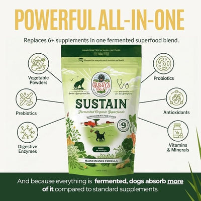 Gussy's Gut Sustain Bioavailable Fermented Prebiotic Supplement Powder for Dog Gut, Digestive & Overall Health- 9 Human Grade Ingredients – Gussy’s Maintain Phase (7.5 Oz)