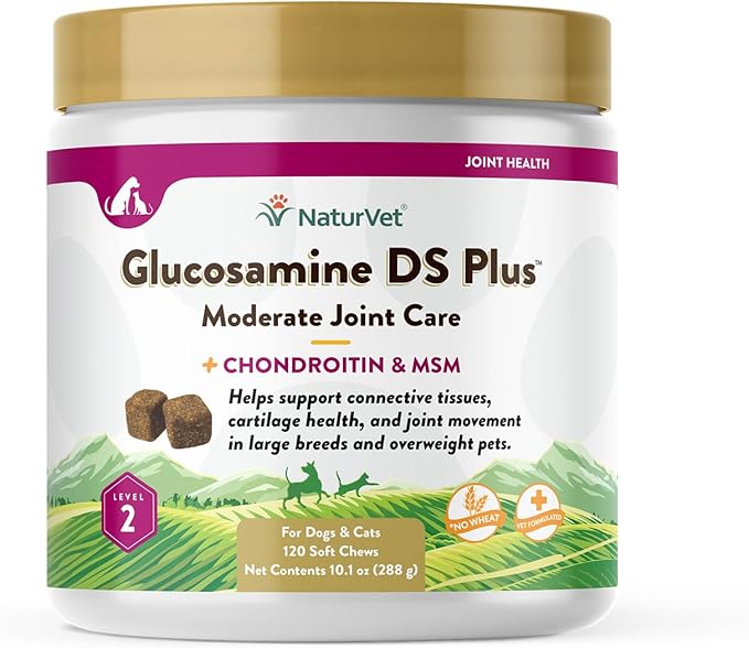 Glucosamine DS Plus - Level 2 Moderate Care – Supports Healthy Hip & Joint Function – Enhanced with Glucosamine, MSM & Chondroitin – for Dogs & Cats–120 Soft Chews