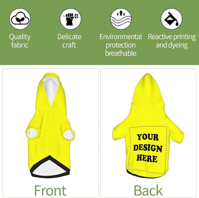 Personalized Chihuahua Dog Hoodie, Custom Pet Warm Sweatshirt Costume with Name Number Photo, Customize ID Clothes for Pupppy Kitten Dogs Cats, Yellow, S