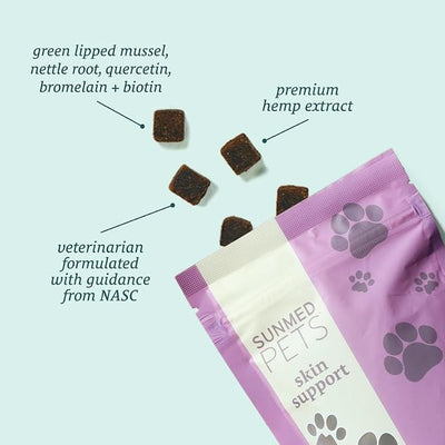 Sunmed Skin Support Dog Allergy Relief Chews – Natural Seasonal Allergy Relief with Nettle, Quercetin, & Green-Lipped Mussel – Soothes Itchy Skin, Supports Health – 40 Count