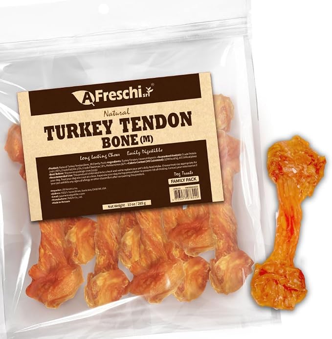 Turkey Tendon of Dog Bones Shape, USA-Sourced, Limited-Ingredient, Rawhide-Free, Long-Lasting, All-Natural Dog Treats for Medium Dogs, 10 oz Pack (M)