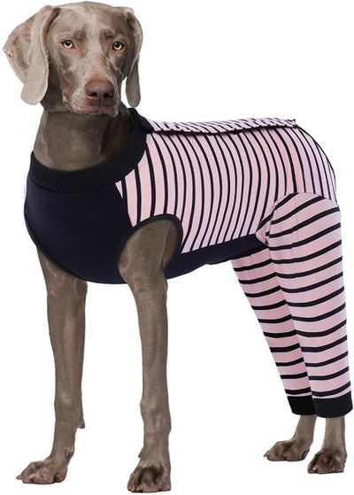 Kuoser Dog Recovery Suit with Anti Licking Rear Leg Sleeve, Pink 4XL | Abdominal Dog Surgical Suit with Pants Cover Protect Wounds, Dogs Elbow Protector Soft Pet Surgery Onesie Cone Alternative