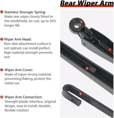 OTUAYAUTO Rear Windshield Wiper Replacement for Chevrolet Chevy Equinox 2010-2017, GMC Terrain 2010-2017, Back Wiper Blade Arm Cover Kits Accessories Assembly for Rear Window
