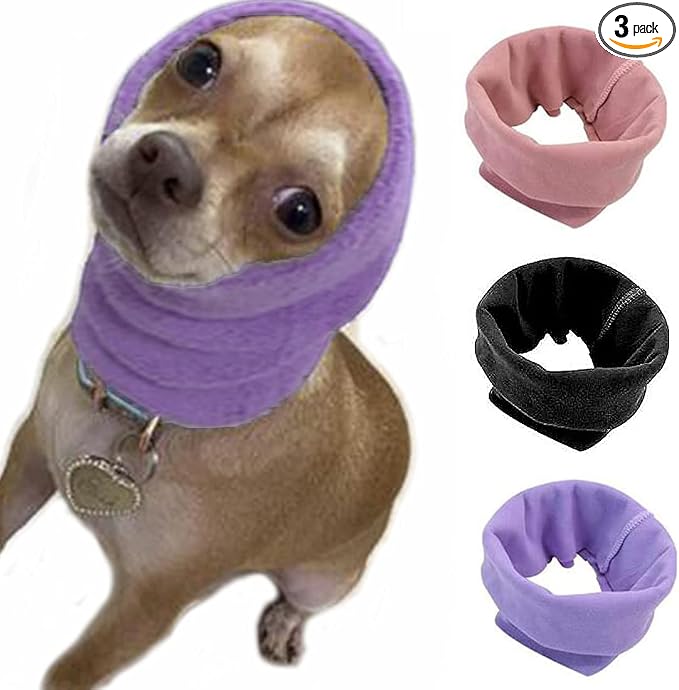 Quiet Ears Covers for Dogs 3pcs,Dog Snoods Ear Covers for Noise,Grooming and Force Drying Miracle Tool for Anxiety Relief & Calming Dogs(Grey+Pink+Purple) (Small)