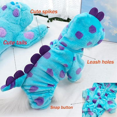Dinosaur Dog Clothes for Small Dog Girl Boy,Fleece Winter Puppy Hoodies with Leash Ring,Cold Weather Coat for Cat,Funny Dog Dinosaur Costume for Christmas Halloween. (Blue, X-Small)